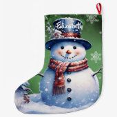 ウィンターフォレスト雪だるま | Green ラージクリスマスストッキング (裏面)