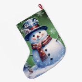 ウィンターフォレスト雪だるま | Green ラージクリスマスストッキング (裏面 (吊り時))