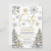 ウィンターフォーティ誕生日招待状金ゴールドとシルバー 招待状 (正面)