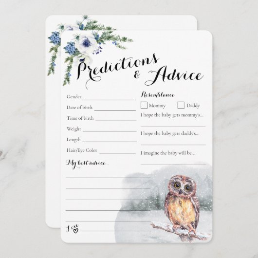 ウィンターフクロウスノイベビー予測とアドバイスカード (正面/裏面)