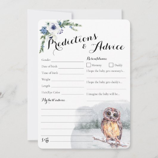 ウィンターフクロウスノイベビー予測とアドバイスカード (正面)