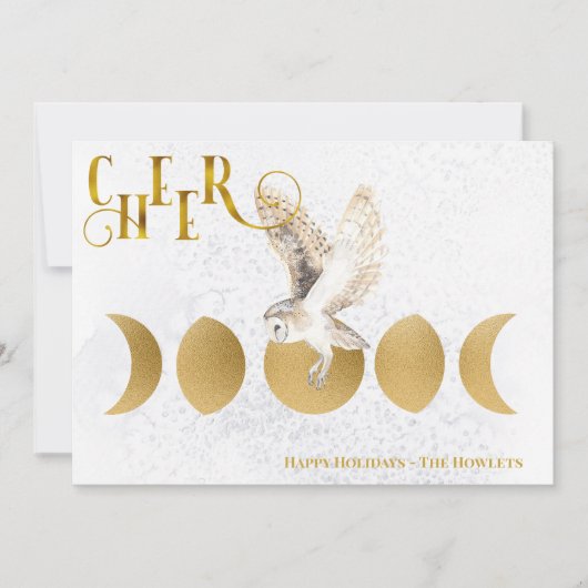 ウィンターフクロウハッピーホリデーズクリスマスホリデー シーズンカード (正面)