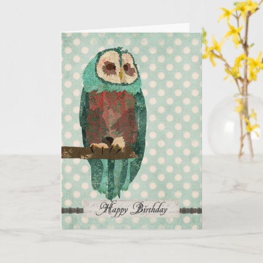 ウィンターフクロウ水玉模様誕生日カード カード (黄色い花)