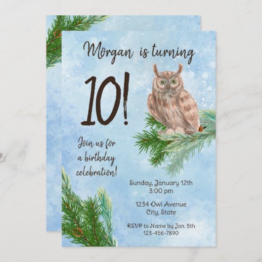 ウィンターフクロウ誕生日招待状 招待状 (正面/裏面)