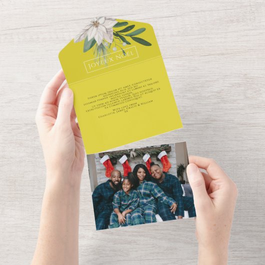 ウィンターフラワーズジョユーノエルエレガントクリスマスカード オールインワン招待状 (貼ってはがせる)