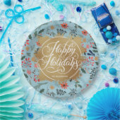 ウィンターフラワーズフェイク金ゴールドフォイルハッピーホリデーズ紙 ペーパープレート (パーティー)