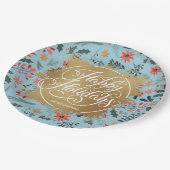 ウィンターフラワーズフェイク金ゴールドフォイルハッピーホリデーズ紙 ペーパープレート (アングル)