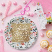 ウィンターフラワーズフェイク金ゴールドフォイルハッピーホリデー ペーパープレート (パーティー)