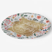 ウィンターフラワーズフェイク金ゴールドフォイルハッピーホリデー ペーパープレート (アングル)