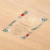 ウィンターフラワーズポインセチア80誕生日 アクリル招待状 (レイダウン)