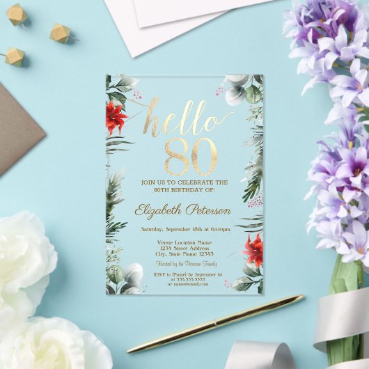 ウィンターフラワーズポインセチア80誕生日 アクリル招待状 (インサイチュ (ウェディング))