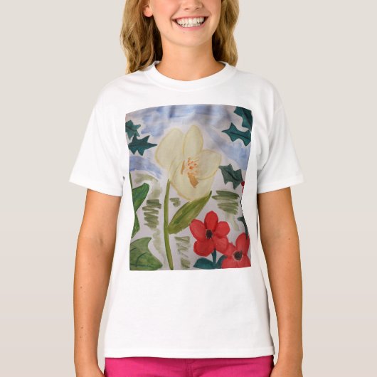 ウィンターフラワーズ&ホリー Tシャツ (正面)