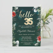 ウィンターフラワーポインセティシアグリーン35誕生日 招待状 (スタンド正面)