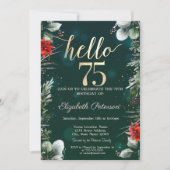 ウィンターフラワーポインセティシアグリーン75誕生日 招待状 (正面)
