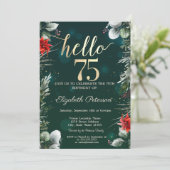 ウィンターフラワーポインセティシアグリーン75誕生日 招待状 (スタンド正面)