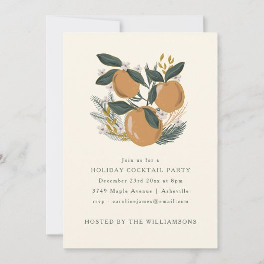 ウィンターフルーツクリスマスカクテルパーティーホリデー 招待状 (正面)
