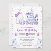 ウィンターフレンズポーラーベア&ペンギン子供の誕生日 招待状 (正面)