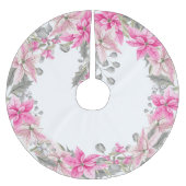 ウィンターフローラピンクポインセティアアンドホリー ブラッシュドポリエステルツリースカート (正面)