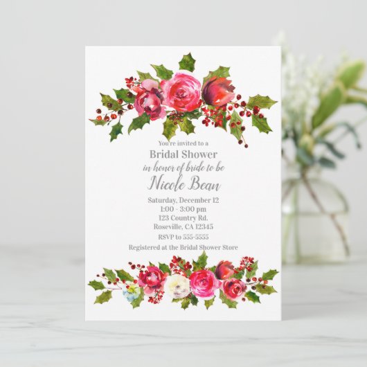 ウィンターフローラホリーベリーホリデイブライダルシャワー 招待状 (スタンド正面)