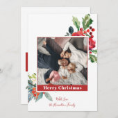 ウィンターフローラレッドベリーパインホリデイカード 招待状 (正面/裏面)