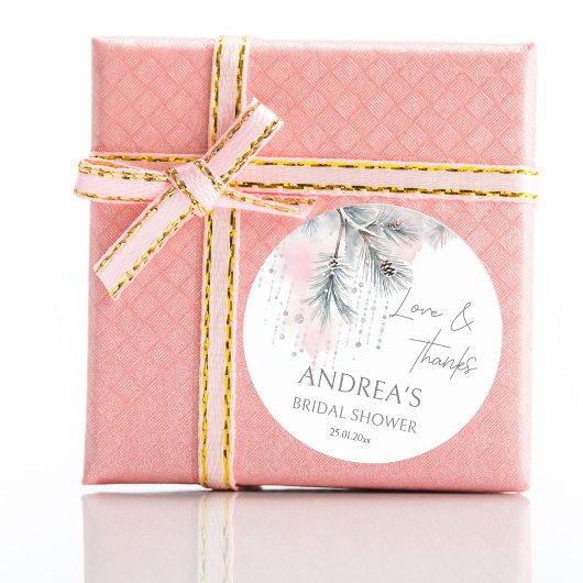 ウィンターブライダルシャワーの雪の贈り物 ラウンドシール