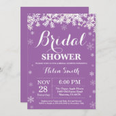 ウィンターブライダルシャワースノーフレークパープル招待状 招待状 (正面/裏面)