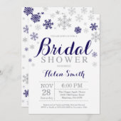 ウィンターブライダルシャワーネービーブルースノーフレーク 招待状 (正面/裏面)