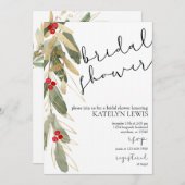 ウィンターブライダルシャワー招待金ゴールドホリー 招待状 (正面/裏面)