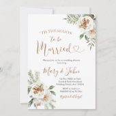 ウィンターブライダルホワイトフラワーウェディングクリスマス 招待状 (正面)