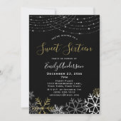 ウィンターブラック金ゴールドシルバースノーフレークスウィート16 招待状 (正面)