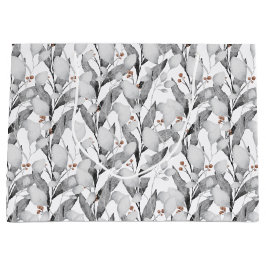 ウィンターブラック&ホワイトウォーターカラー植物学 ラージペーパーバッグ