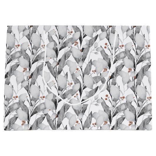 ウィンターブラック&ホワイトウォーターカラー植物学 ラージペーパーバッグ (正面)