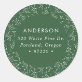 ウィンターブランチズグリーンホリデイ差出人住所ラベル ラウンドシール (正面)