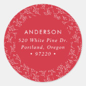 ウィンターブランチズレッドホリデイ差出人住所ラベル ラウンドシール (正面)