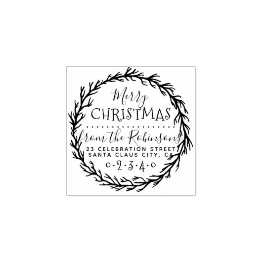 ウィンターブランチリースファミリー名&差出人住所 ラバースタンプ (インプリント)