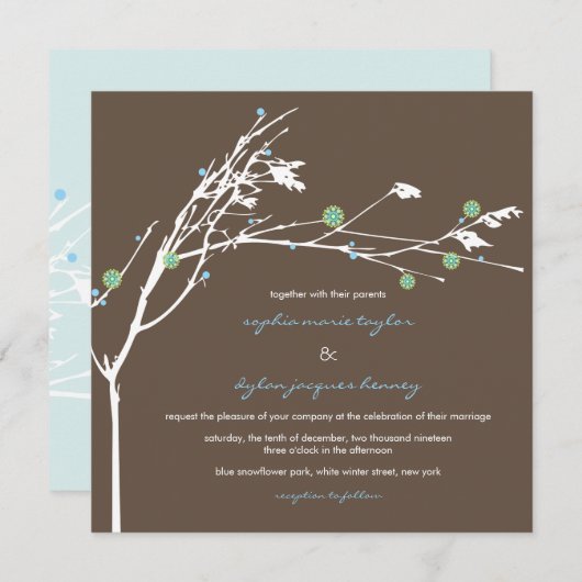 ウィンターブランチ雪フラワー結婚式招待状 招待状 (正面/裏面)