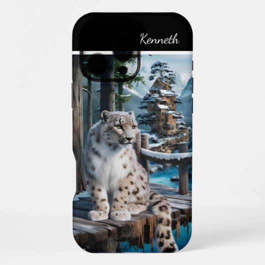 ウィンターブリッジにユキヒョウ iPhoneケース (裏面)