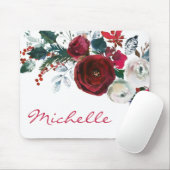 ウィンターブルガンディピーニーバラフローラパインブーケ マウスパッド (マウス)