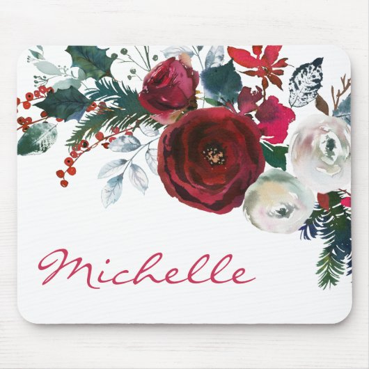ウィンターブルガンディピーニーバラフローラパインブーケ マウスパッド (正面)