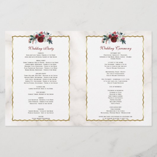 ウィンターブルゴーニュフローラパイン金ゴールド結婚式 プログラム (裏面)