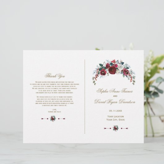 ウィンターブルゴーニュフローラパイン金ゴールド結婚式 プログラム (スタンド正面)