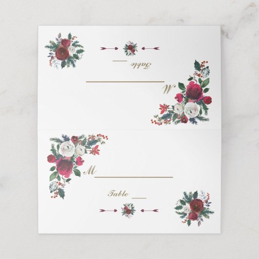 ウィンターブルゴーニュフローラ結婚パインのテーブル番号 プレイスカード (外部開封)