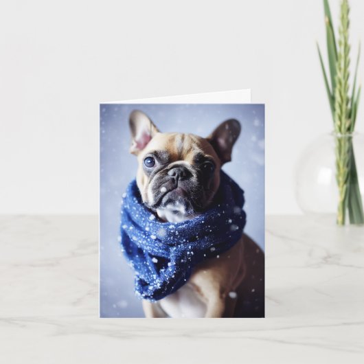 ウィンターブルフランスのドッグ子犬グリーティングカード カード (正面)