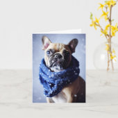 ウィンターブルフランスのドッグ子犬グリーティングカード カード (黄色い花)