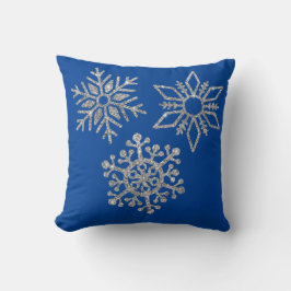 ウィンターブルーの銀色の雪 クッション