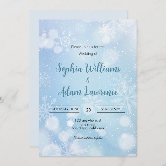 ウィンターブルーアンドホワイト結婚式招待状 招待状 (正面/裏面)