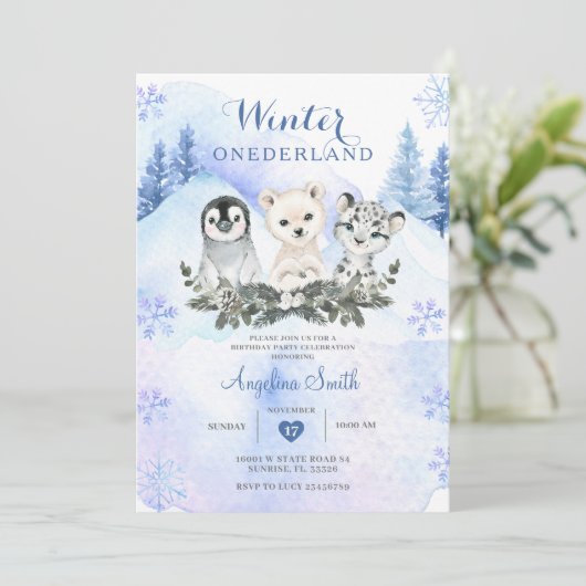 ウィンターブルーアークティックマウンテンオネデランド誕生日 招待状 (スタンド正面)