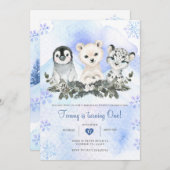 ウィンターブルーアークティックマウンテンオネデランド誕生日 招待状 (正面/裏面)