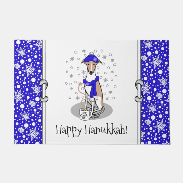 ウィンターブルーウィペット雪のスカーフ – Fawn & White Cute ドアマット (正面)