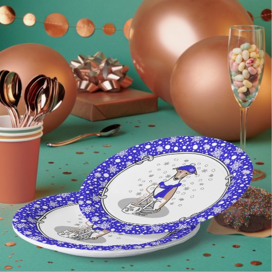 ウィンターブルーウィペット雪のスカーフ – Fawn & White Cute ペーパープレート (複数)